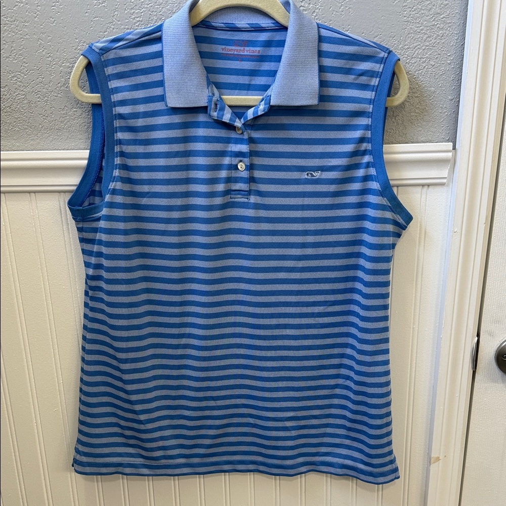 Vineyard Vines Sleeveless Polo in Blue Stripes
